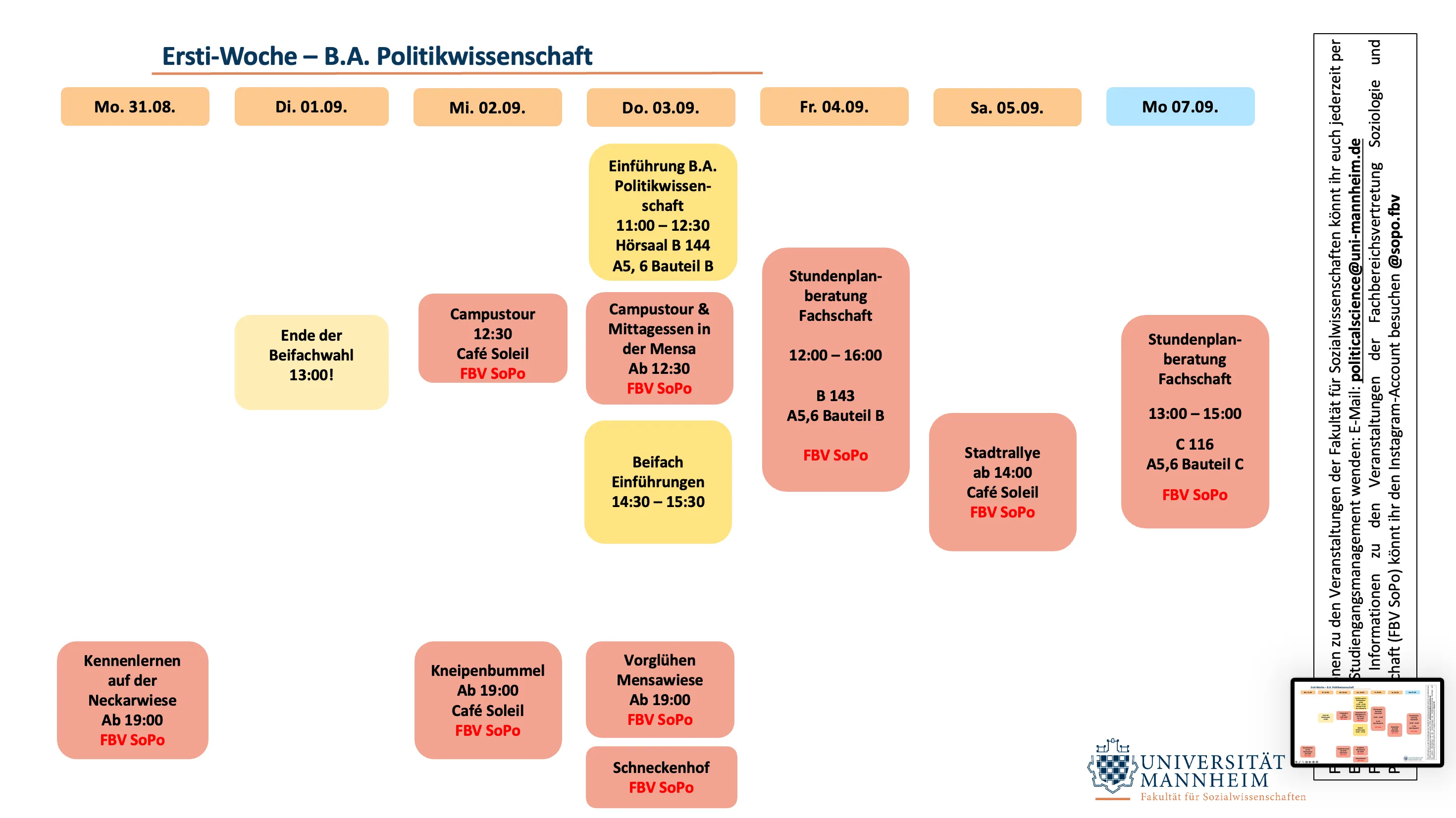 Zeitplan Bachelor Politikwissenschaft