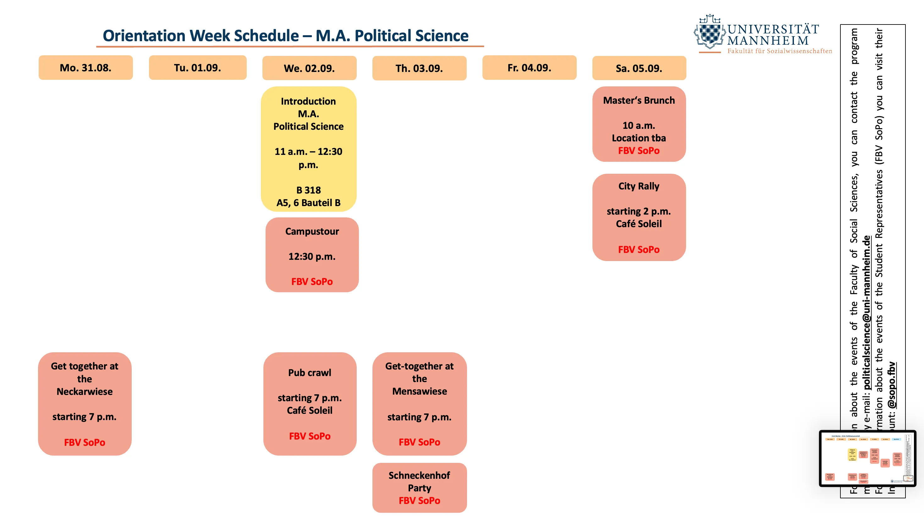Zeitplan Master Politikwissenschaft